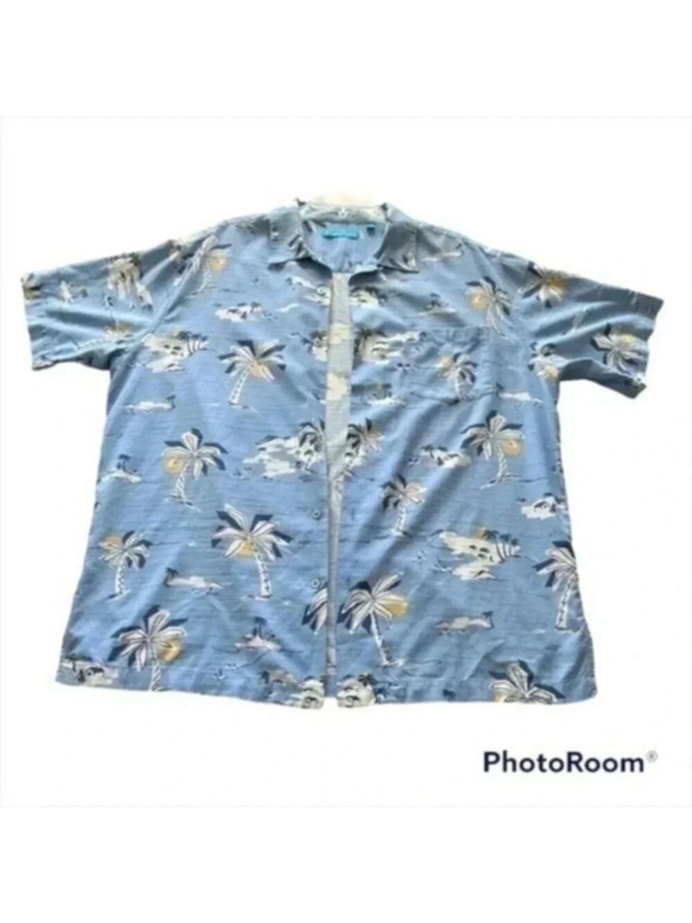Tori Richard Hawaiian mens XL silk cotton blue tropical short sleeve shi…